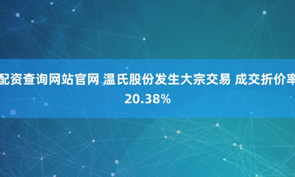 配资查询网站官网 温氏股份发生大宗交易 成交折价率20.38%